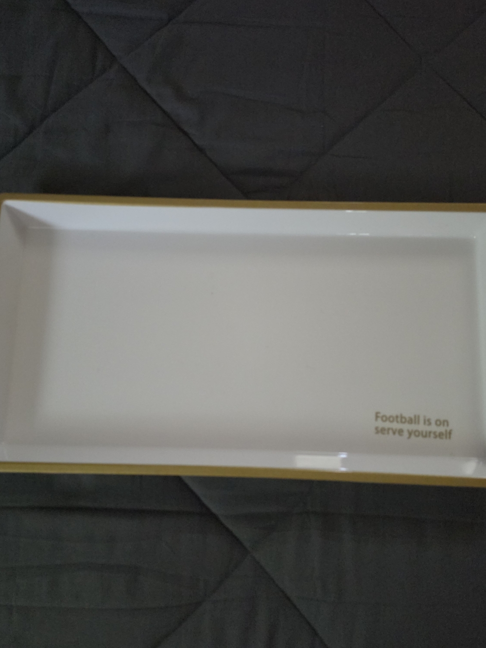 White and Gold Rectangular Serving Tray - Football Phrase